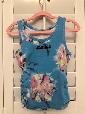 Justice Blue Tie-Dye Tank with Pink & Yellow Accents
